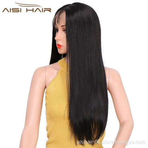 Aisi Hair Top Quality Natural Black Long Straight Synthetic Lace Front Wigs With Baby Hair For Black Women